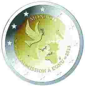 2 Euro Sondermünze aus Monaco mit dem Motiv 20. Jahrestag des UNO-Beitritts