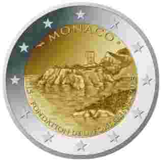 2 Euro Sondermünze aus Monaco mit dem Motiv 800. Jahrestag der Grundsteinlegung der ersten Befestigung auf dem Felsen