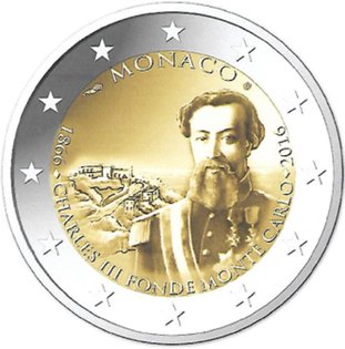 2 Euro Sondermünze aus Monaco aus 2016 mit dem Motiv 150. Jahrestag der Gründung Monte-Carlos durch Charles III.