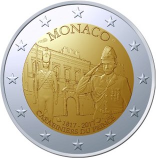 2 Euro Sondermünze aus Monaco mit dem Motiv Carabiniers du Prince