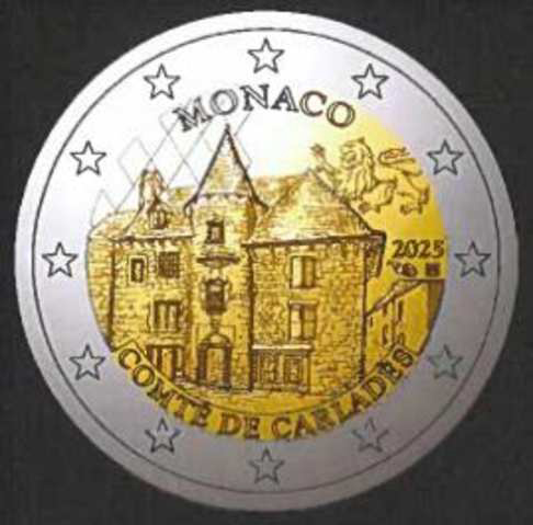 2 Euro Sonderm&uuml;nze aus Monaco aus 2025 mit dem Motiv Comt&eacute; de Carlad&egrave;s