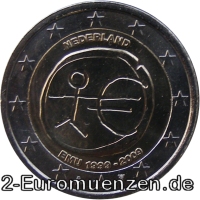 2 Euromünze aus den Niederlanden mit dem Motiv 10 Jahre Euro