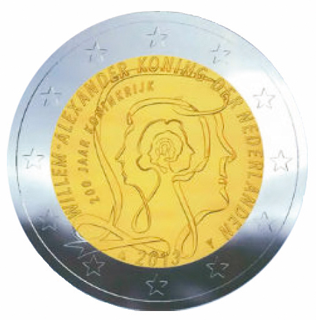 2 Euromünze aus den Niederlanden mit dem Motiv 200 jahre Königreich