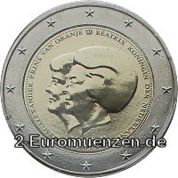 2 Euromünze aus den Niederlanden mit dem Motiv Ankündigung des Thronwechsels