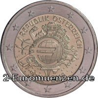 2 Euromünze aus Österreich mit dem Motiv 10 Jahre Euro Bargeld