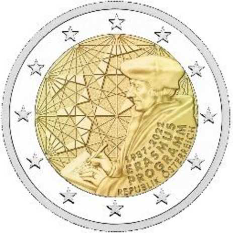 2 Euromünze aus Österreich mit dem Motiv 35 Jahre Erasmus-Programm
