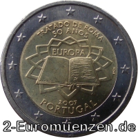2 Euromünze aus Portugal mit dem Motiv 50 Jahre Römische Verträge