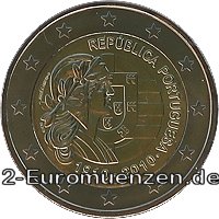 2 Euromünze aus Portugal mit dem Motiv 100 Jahre Portugiesische Republik