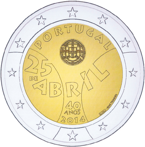 2 Euromünze aus Portugal mit dem Motiv 40. Jahrestag der Nelkenrevolution