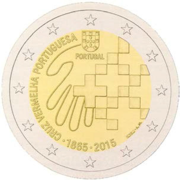 2 Euromünze aus Portugal mit dem Motiv 150. Jahrestag der Gründung des portugiesischen Roten Kreuzes