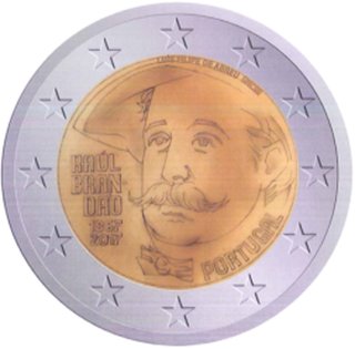 2 Euro Sondermünze aus Portugal mit dem Motiv 150. Geburtstag von Raul Brandão