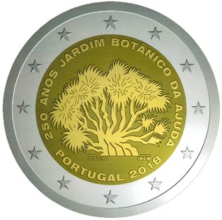 2 Euro Sondermünze aus Portugal uit 2018 mit dem Motiv 250 Jahre Botanischer Garten von Ajuda