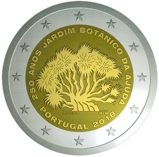 2 Euro Sondermünze aus Portugal uit 2018 mit dem Motiv 250 Jahre Botanischer Garten von Ajuda