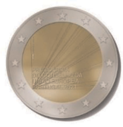 2 Euromünze aus Portugal mit dem Motiv EU-Ratspräsidentschaft