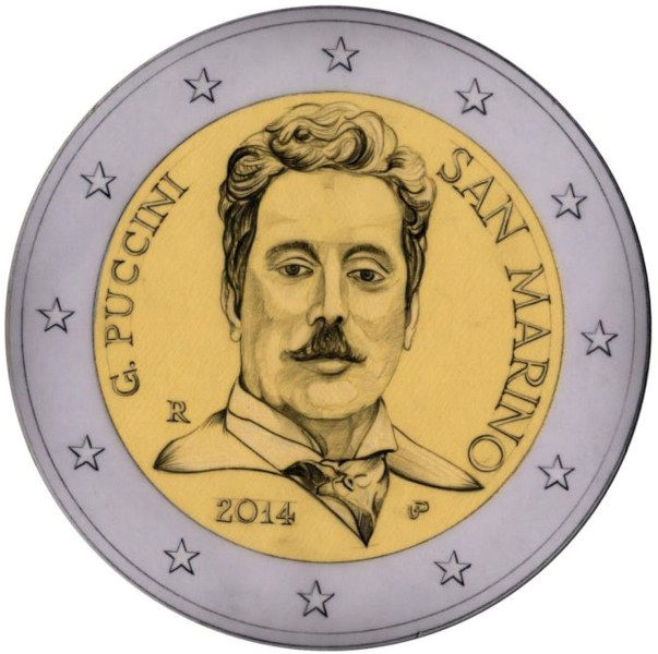 2 Euromünze aus San Marino mit dem Motiv 90. Todestag von Giacomo Puccini