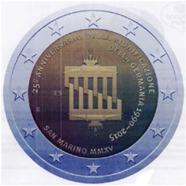 2 Euromünze aus San Marino mit dem Motiv 25. Jahrestag der deutschen Wiedervereinigung