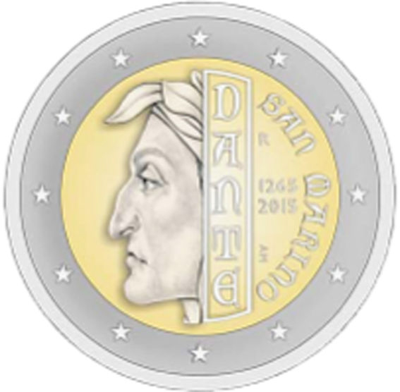 2 Euromünze aus San Marino mit dem Motiv 750. Geburtstag von Dante Alighieri