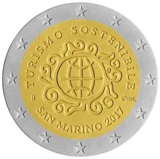 2 Euro Sondermünze aus San Marino mit dem Motiv Internationales Jahr des nachhaltigen Tourismus für Entwicklung