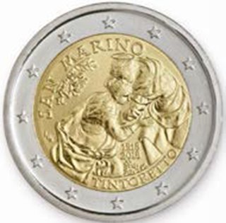 2 Euro Sondermünze aus San Marino uit 2018 mit dem Motiv 500. Geburtstag Jacopo Tintorettos