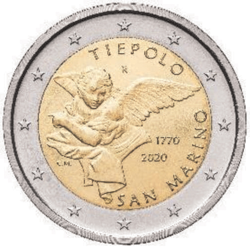 2 Euro Sondermünze aus San Marino aus 2020 mit dem Motiv 250. Todestag von Giambattista Tiepolo
