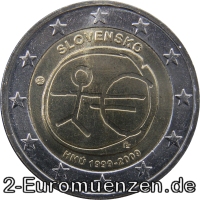 2 Euromünze aus der Slowakei mit dem Motiv 10 Jahre Euro