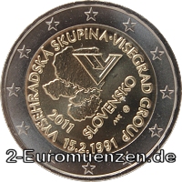 2 Euromünze aus der Slowakei mit dem Motiv 20. Jahrestag des Visegrád-Abkommens