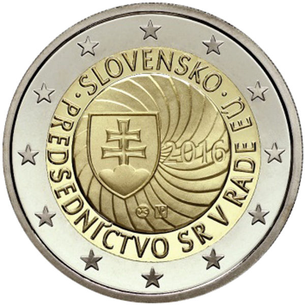 2 Euro Sondermünze aus der Slowakei mit dem Motiv EU-Ratspräsidentschaft 2016