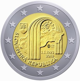 2 Euro Sondermünze aus Slowakei mit dem Motiv 25. Jahrestag der Gründung der Slowakischen Republik