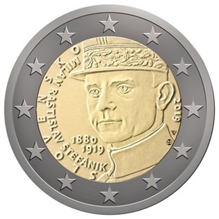 2 Euro Sondermünze aus der Slowakei aus 2019 mit dem Motiv 100. Todestags von Milan Rastislav Štefánik
