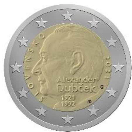 2 Euromünze aus der Slowakei mit dem Motiv 100. Geburtstag von Alexander Dubček