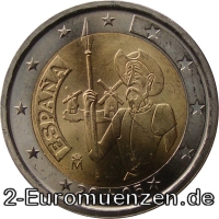 2 Euromünze aus Spanien mit dem Motiv Don Quixote