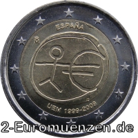 2 Euromünze aus Spanien mit dem Motiv 10 Jahre Euro
