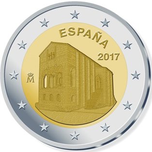 2 Euro Sondermünze aus Spanien mit dem Motiv Kirchen des Königreichs Asturien