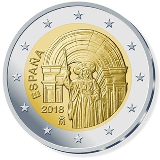 2 Euro Sondermünze aus Spanien mit dem Motiv Altstadt von Santiago de Compostela