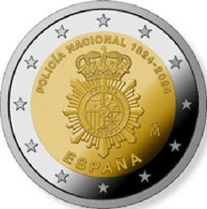 2 Euro Sondermünze aus Spanien aus 2024 mit dem Motiv 200 Jahre Nationales Polizeikorps