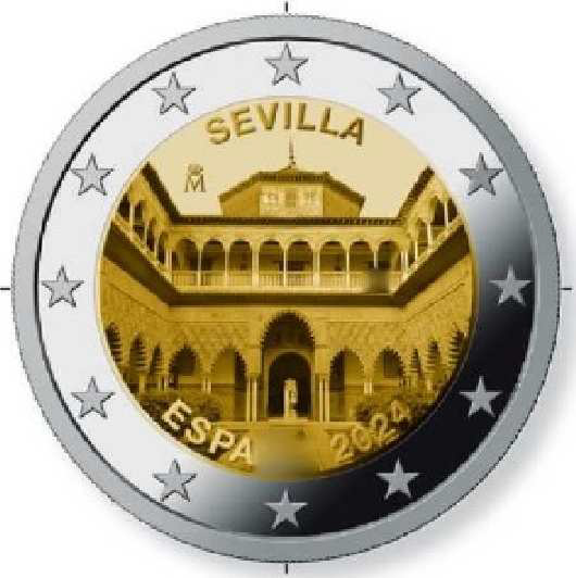 2 Euro Sondermünze aus Spanien aus 2024 mit dem Motiv UNESCO-Weltkulturerbe – Kathedrale von Sevilla