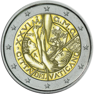 2 Euromünze aus dem Vatikan mit dem Motiv 26. Weltjugendtag in Madrid