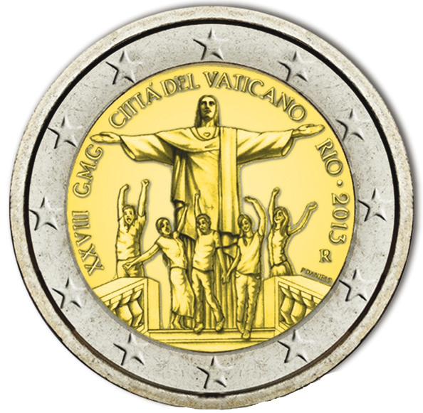 2 Euromünze aus dem Vatikan mit dem Motiv 28. Weltjugendtag in Rio de Janeiro