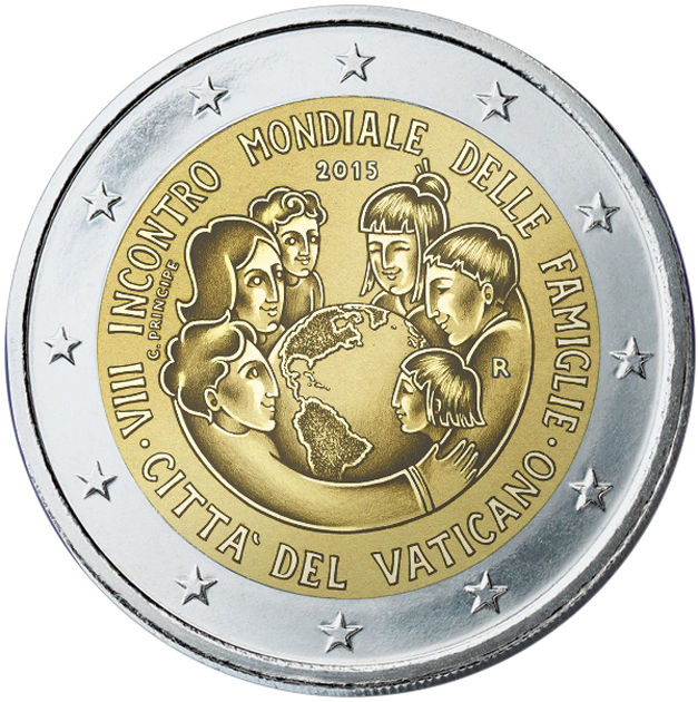 2 Euromünze aus dem Vatikan mit dem Motiv Das VIII. Welttreffen der Familien