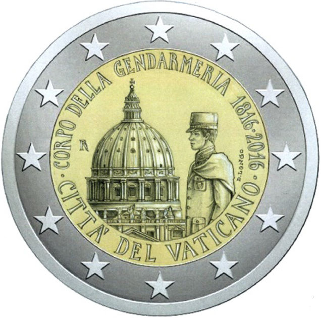 2 Euro Sondermünze aus Vatikan mit dem Motiv 200 Jahre Gendarmeriekorps der Vatikanstadt