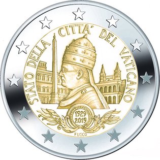 2 Euro Sondermünze aus Vatikan mit dem Motiv 90 Jahre Vatikan