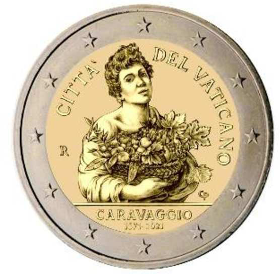 2 Euromünze aus dem Vatikan mit dem Motiv 450. Geburtstag von Caravaggios