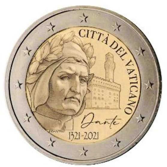 2 Euromünze aus dem Vatikan mit dem Motiv 700. Todestag von Dante Alighieri
