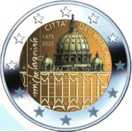2 Euro Sonderm&uuml;nze aus dem Vatikan aus 2025 mit dem Motiv 550. Geburtstag von Michelangelo